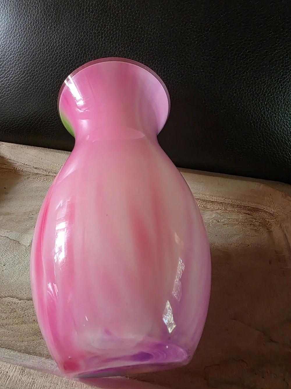 Pink and Green Swirl Glass Vase